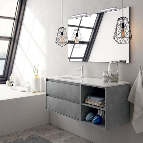 Meuble de salle de bain 120cm vasque déportée - 2 tiroirs et 2 niches - ciment (gris) - OLYMPE (1/5)