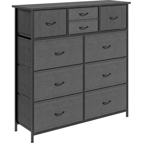 Cómoda organizadora con 10 cajones de tela, estructura de acero negro, 100 x 30 x 100 cm (1/5)