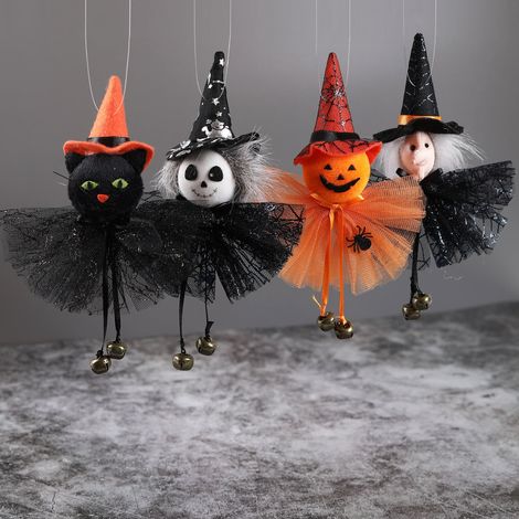 Pendentif Halloween Citrouille Sorcière Chats Noirs - Décoration Intérieure - Texture Douce - 13 x 5 x 18 cm - 1 Pièce (1/5)
