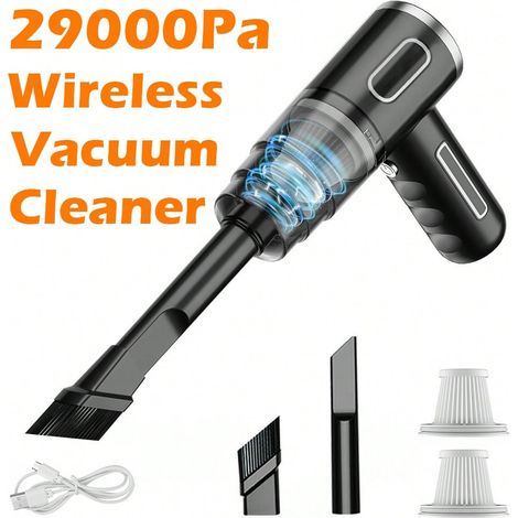 Aspirateur portable sans fil à main, 29000Pa, rechargeable via USB Type C, aspirateur sans fil mini pour voiture, maison, bureau (noir) (1/5)