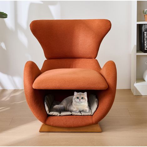 Poltrona lounge in tessuto e legno rosso mattone 66x69x76 cm con nicchia integrata per gatto o cane di piccola taglia (1/5)