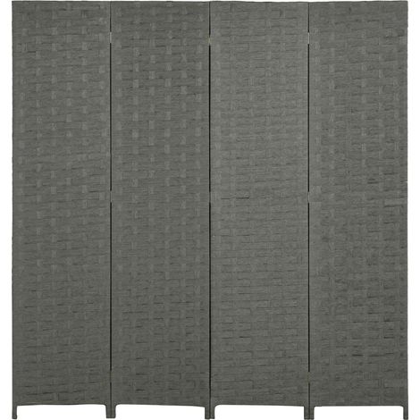 4-Panel Freestanding Room Dividers Grey Wave Fibre Privacy Screen for Bedroom and Office 170 cm Folding Partition Wall