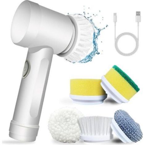 Brosse de Nettoyage électrique, Handheld Spin Scrubbe, épurateur électrique avec 5 têtes de Brosse, kit de Nettoyage Automatique pour Baignoire, Cuisine, carrelage, fenêtre, Baignoire, Vaisselle… (1/5)