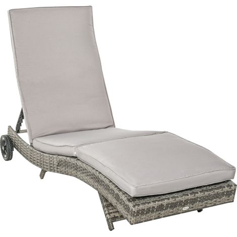Transat de jardin grand confort avec dossier inclinable 5 positions et roulettes - matelas amovible inclus - résine tressée gris anthracite (1/5)