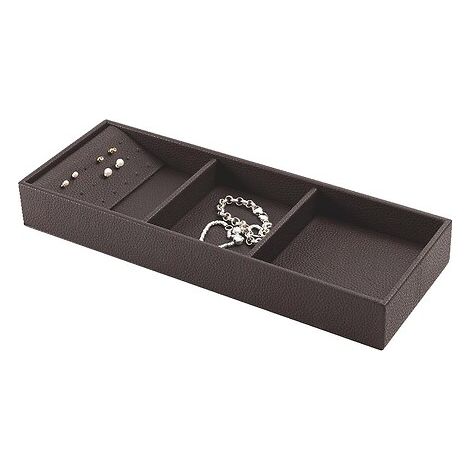 Boite de rangement Porte-boucles d'oreilles Excessories - P 410 x L 150 x H50 mm - en simili cuir finition Moka - SALICE