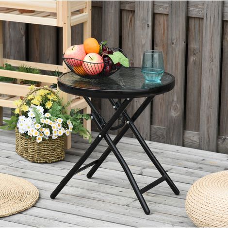 Mesa auxiliar plegable redonda negra metal exterior OKMYHOME (1/3)