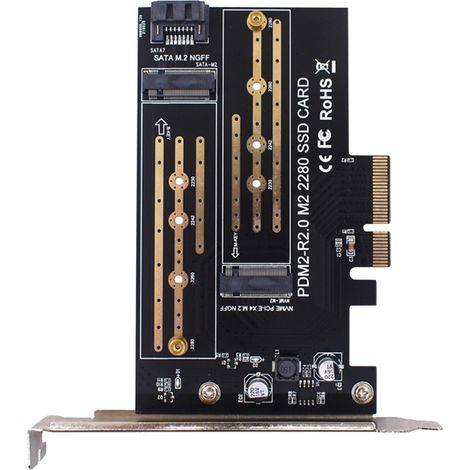 Carte adaptatrice PCIe double M.2 NVMe vers PCIe 4X M.2 SSD, compatible avec les disques durs PCI et autres.