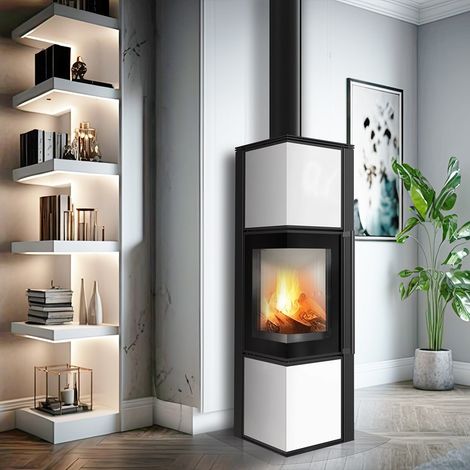 Kaminofen aus Stahl KRATKI TORA/M 8 kW Ø 150 Weißes Glaspaneel (1/5)