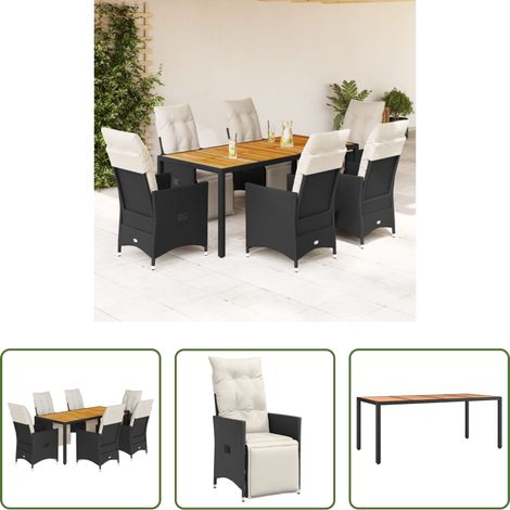 vidaXL Relaxsessel - 7-tlg. Garten-Essgruppe mit Kissen Schwarz Poly Rattan (1/5)