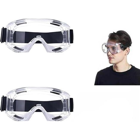 Lot de 2 Lunettes de Protection Anti-Buée - Lunettes de Sécurité avec Bandeau Réglable, pour Bricolage, Travaux & Laboratoire - Compatibles Lunettes de Vue, Anti-Rayures (Transparent) (1/4)