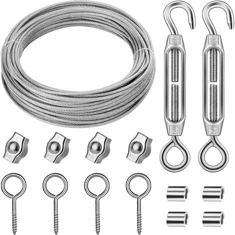Fil Acier Inox 15M 2mm Gainé PVC, Tendeur Câble Inox M4, Clips (1/5)