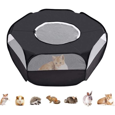 Parc pour petits animaux Cage pour petit animal de compagnie Tente avec couverture Pliable Intérieur Extérieur Exercice Portable Clôture de jardin pour hamster Lapin Chaton Écureuil Chiot black (1/5)