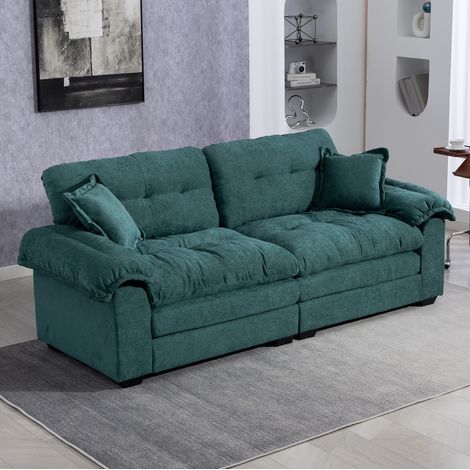 Sofa 214 cm, Chenille-Polsterung in Grün, 2-Sitzer mit tiefem Sitz, Memory-Schaum, abnehmbaren Sitzkissen (1/5)