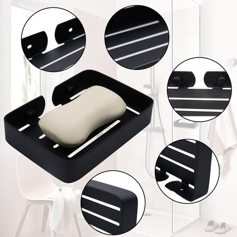 Diese schwarze, an der Wand montierte Seifenschale aus Edelstahl ist robust und langlebig und eignet sich perfekt für Duschräume, Badezimmer, Küchen, Waschbecken und ähnliche Orte.