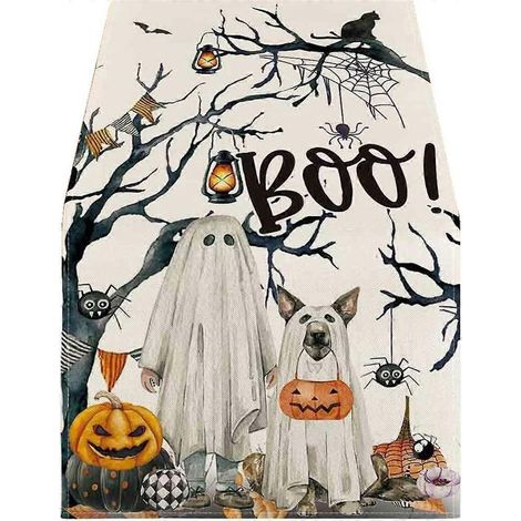 Nappe d'Halloween champêtre avec citrouille et fantôme noirs - (1/5)