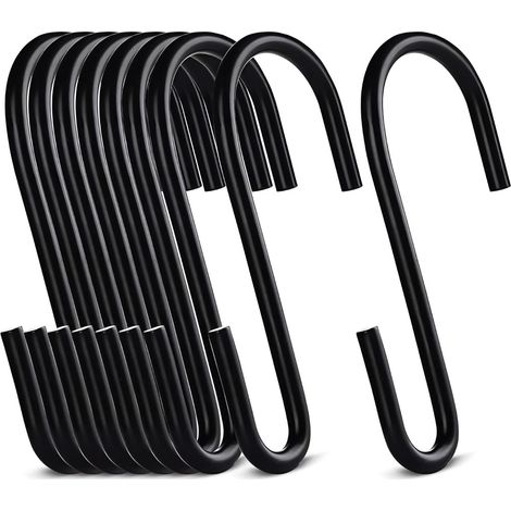 Juego de 20 ganchos pequeños en forma de S: ganchos con revestimiento negro, adecuados para estantes resistentes, garajes, paredes de rejilla, estanterías de almacenamiento y ganchos de cocina o armar (1/5)