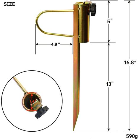 Piquet solide en fer pour parasol, support plage terrasse jardin, pour mâts 25-32 mm (1/5)