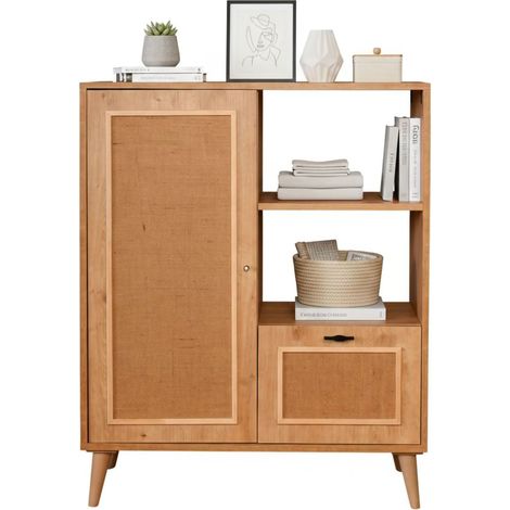 Dmora - Kommode Zenara, Wohnzimmerbuffet, Wohnzimmer-Sideboard, Moderne Küchen-Speisekammer, 90x40h110 cm, Eiche, mit verstärkter Verpackung