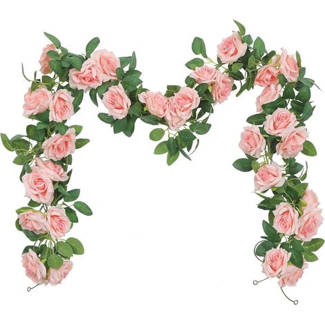3 Guirlande de rose artificielle, 200 cm, fleur 8 cm, soie et plastique souple, décoration mariage jardin intérieur extérieur (1/5)
