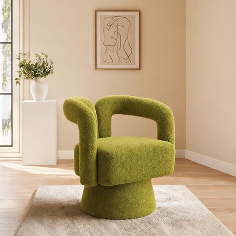 Fauteuil coloris olive vert en boucle 67 x 55 x 74 cm (1/5)