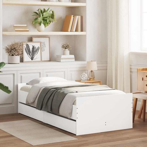 Cadre de lit avec tiroirs sans matelas blanc 90x200 cm (1/5)
