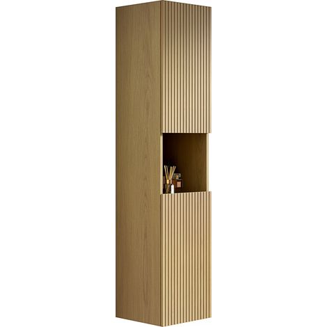 Mobile bagno alto 160 cm con 2 ante e vano a giorno, stretto, finitura rovere dorato MODENUIT (1/5)