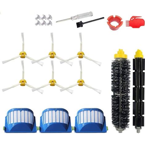 Accessoires pour iRobot Roomba Série 600 675 677 692 671 694 691 614 615 635 676 670 645 655 690, Série 500 595 585 564 552 Pièces de rechange Inclure 3 filtres, 6 brosses latérales, 1 brosse à poils (1/5)