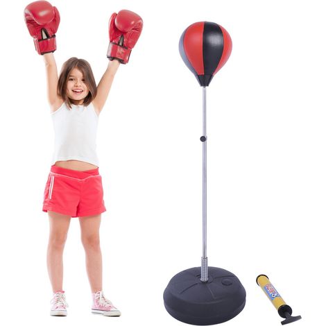 Rouges Noirs - Balle de frappe debout, sac de frappe avec 4 niveaux, hauteur réglable en 126-144 cm, gants et gonfleur pour adolescents et