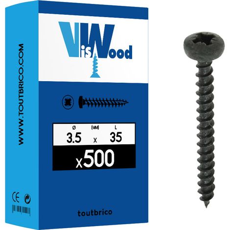 500 vis agglo 3.5x35mm cylindrique Pz zingué Viswood