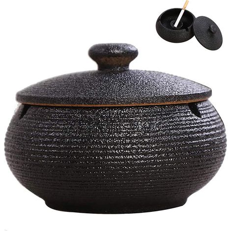 Cendrier en céramique avec couvercle, coupe-vent, pour une utilisation intérieure ou extérieure, cendrier de bureau pour fumeurs, idéal pour la décoration de la maison ou du bureau. (1/5)