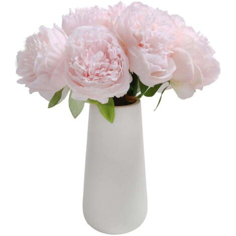 VURAHOME - 2 bouquets de pivoines artificielles, 10 têtes, feuilles de fleurs en soie, pour la maison, le bureau, un mariage, un festival, un bar (rose clair) (1/4)