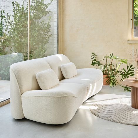 Canapé 3 places en bouclette blanche L 265 x P 114 x H 85cm - Nia (1/5)
