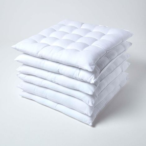 HOMESCAPES Lot de 6 Galette de Chaise Capitonnéee 40 x 40 cm Blanc (1/5)