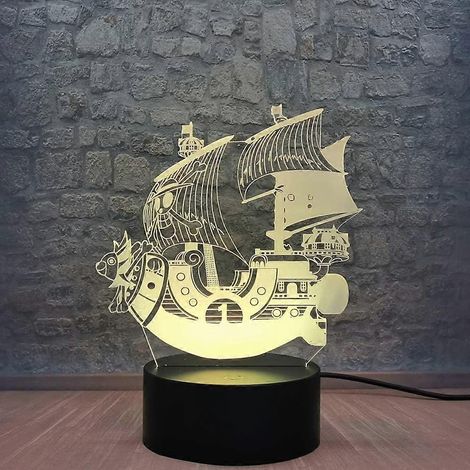 Luffy das Piratenschiff-Nachtlicht (Anime), 3D-Acryl-LED-Lampe, Thousand Sunny, schwarzer Sockel, Touch-Fernbedienung, Acrylbirne, Kinderzimmer (1/5)