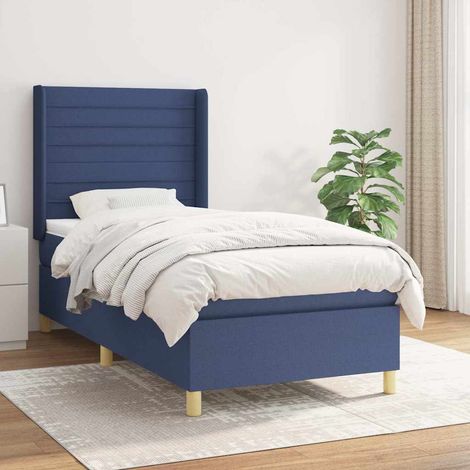 Cama box spring con colchón tela azul 80x200 cm (1/5)