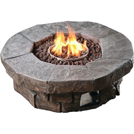 Teamson Home Outdoor Garden Large Round Propane Gas Fire Pit Table Burner, Smokeless Low Firepit, Patio Furniture Heater with Lava Rocks & Cover (1/5)