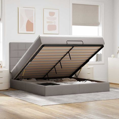Cadre de lit ottoman avec matelas taupe 180x200 cm tissu (1/5)