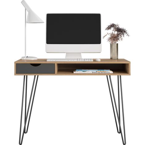 Bureau avec 1 tiroir en effet bois marron (1/5)