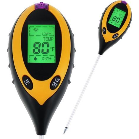 This four-in-one soil testing device can measure soil pH, solar radiation intensity, moisture, and temperature. (1/5)