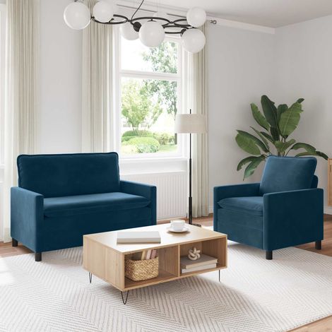 vidaXL Sofa Set 2 pcs Blau Samt (1/5)