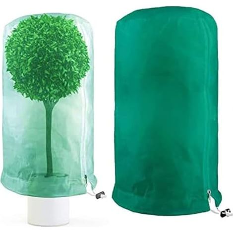 Housse antigel hivernale pour plantes, fermeture éclair et cordon de serrage, 2 pièces, 60×80 cm, verte, pour végétaux extérieurs (1/5)