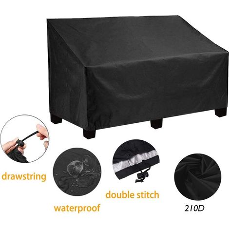 Housse de banc de jardin, 2 à 3 places, imperméable, coupe-vent, robuste, tissu Oxford 420D pour banc en bois/rotin162x66x89cm (1/3)
