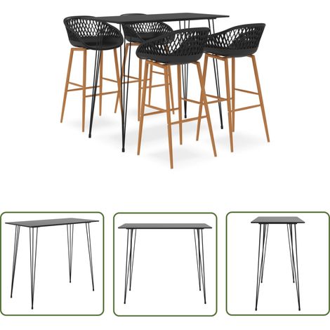 The Living Store 5-tlg. Bar-Set Schwarz - Bar Set - Bartisch - Barhocker - Küchenstuhl - Wohnzimmermöbel (1/5)