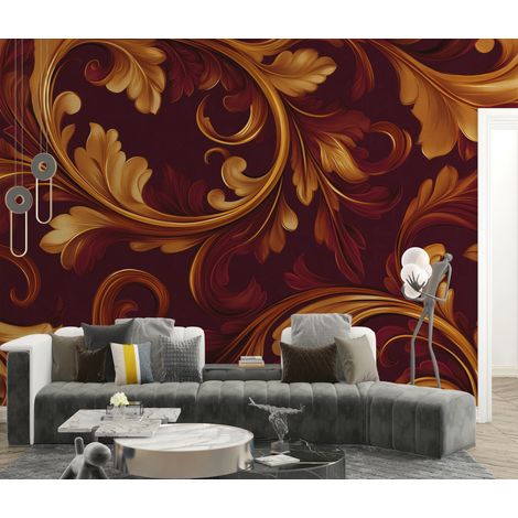 Papier peint baroque - rinceaux classiques marron et or sombres - 400 x 260 cm (1/2)
