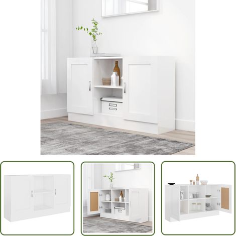 The Living Store Buffet Blanc 120x30,5x70 cm Bois d'ingénierie - Buffet Blanc - Meuble Rangement - Armoire Entrée - Commode - Mobilier Salon (1/5)