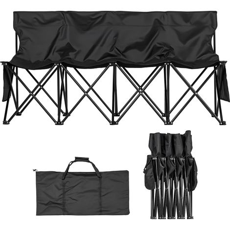 Banc pliant portable à 4 places, banc de camping pliable avec poches de rangement et sac de transport, siège latéral léger avec dossier pour football, baseball et événements en plein air, noir (1/5)
