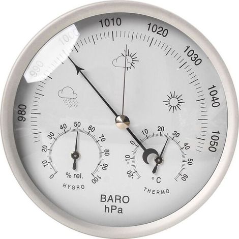 Station météo analogique intérieure et extérieure avec cadre en acier inoxydable - comprenant un baromètre, un hygromètre et un thermomètre (blanc) (1/5)