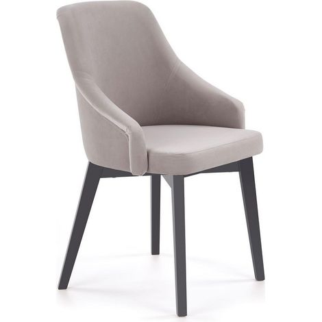 Chaise de salle à manger en velours gris clair avec pieds gris graphite en bois massif KANDRA (1/4)