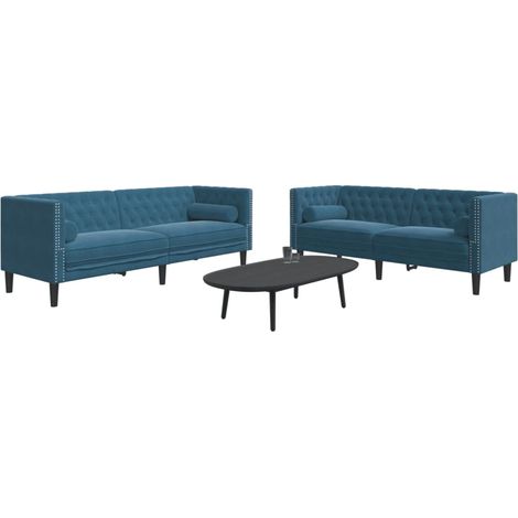 Set de sofás Chesterfield con cojines 2 piezas terciopelo azul vidaXL