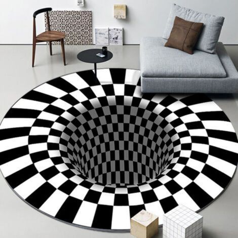 Tapis 3D de Forme Ronde Piège à Vortex Tapis Illusion visuelle Tapis de Zone imprimé Tapis de Sol Paillasson antidérapant Couverture de Salon 80X80CM (1/4)